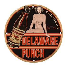 Vintage 8-Inch Porcelain Sign: Delaware Punch with Iconic Art