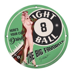Vintage 8 Inch Porcelain Sign: Drink at the 8 Ball - Retro Bar Decor