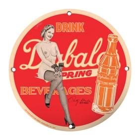 Vintage 8-Inch Porcelain Sign: Drink Dybal's Spring Beverages Collectible
