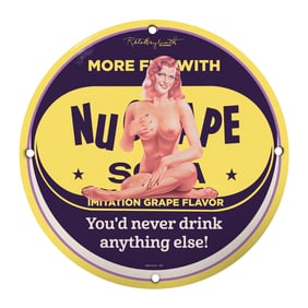 Vintage 8" Porcelain Sign: Nu Grape Soda Imitation Flavor - Classic Collectible