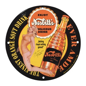 Vintage 8 Inch Nesbitt's Orange Soft Drink Porcelain Sign - Retro Advertising Art