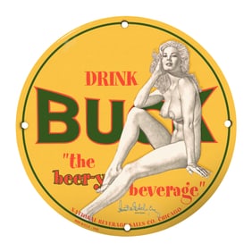 Vintage 8-Inch Porcelain Sign - Drink Buck: Iconic Beer Advertising Piece