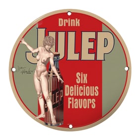 Vintage 8 Inch Porcelain Julep Sign: Drink Six Delicious Flavors - Retro Wall Decor