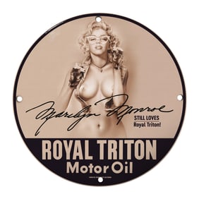 Vintage 8-Inch Porcelain Sign: Marilyn Monroe for Royal Triton Motor Oil