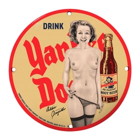 Vintage 8-Inch Yankee Doodle Root Beer Porcelain Sign - Retro Bar Decor