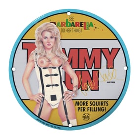 Vintage 8" Porcelain Sign: 'Tommy Fun' Featuring Barbarella with Jane Fonda (1968)