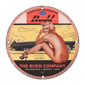 Vintage 1956 Budd Company Porcelain Sign - Classic Ford Thunderbird Art Decor