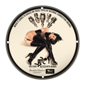 Unique Porcelain Pin-Up Girl Sign - 8 Inch Vintage Automotive Art for Collectors