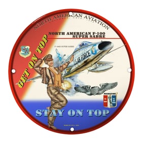 Vintage Porcelain Pin-Up Girl 8 Inch Sign - North American F-100 Super Sabre Design