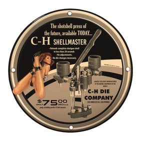 Unique 8-Inch Porcelain Pin-Up Girl Sign: C-H Shellmaster Reloading Press Art