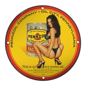 Unique 8-Inch Porcelain Pin-Up Girl Sign: Pennzoil Vintage Design for Collectors