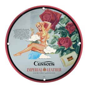 Vintage Porcelain Pin-Up Girl 8 Inch Sign - Iconic Imperial Leather Artwork