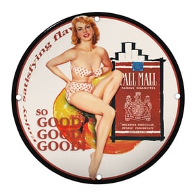 Vintage Porcelain Pin-Up Girl 8-Inch Sign - Retro Decorative Collectible