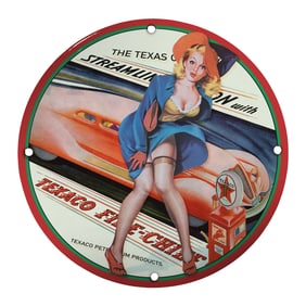 Vintage Porcelain Pin-Up Girl Sign - Unique 8 Inch Texaco Design for Collectors