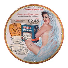 Vintage Porcelain Pin-Up Girl Sign - Unique 8 Inch Design with Pyrex Flair