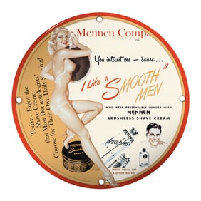 Vintage Porcelain Pin-Up Girl 8-Inch Sign - Classic Mennen Advertisement