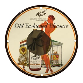 Unique 8-Inch Porcelain Pin-Up Girl Sign - Vintage Kentucky Tavern Art