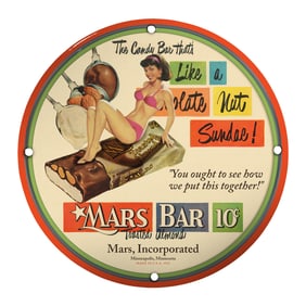 Vintage Porcelain Pin-Up Girl Mars Bar Sign ? Unique 8-Inch Retro Collectible