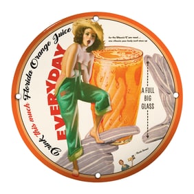 Vintage Pin-Up Girl Porcelain Sign - Unique 8-Inch Florida Orange Juice Design