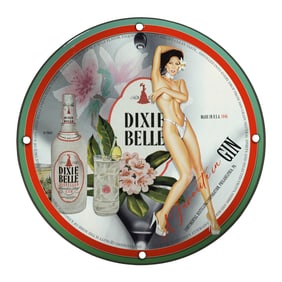 Vintage 1966 Porcelain Pin-Up Girl Sign - Unique Dixie Belle Design - 8 Inch Collectible