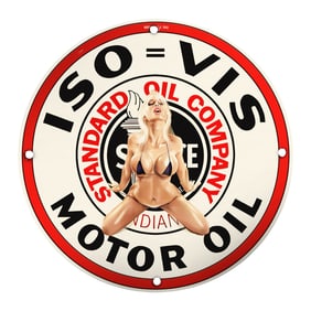 Vintage Porcelain Pin-Up Girl Sign - Unique 8-Inch Retro Motor Oil Design