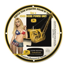 Vintage Porcelain Pin-Up Girl Sign - Unique 8-Inch John Deere Design for Home Decor