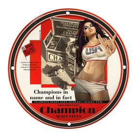 Unique 8-Inch Porcelain Pin-Up Girl Sign - Vintage Champion Spark Plugs Design