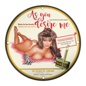 Vintage Porcelain Pin-Up Girl Sign - Unique Design, 8 Inches, Ideal for Collectors