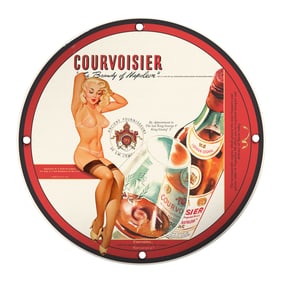 Unique 8-Inch Porcelain Pin-Up Girl Sign - Vintage Courvoisier Design