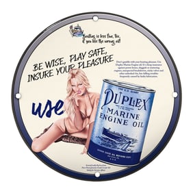 Unique 8-Inch Porcelain Pin-Up Girl Sign - Vintage Duplex Marine Engine Oil Decor