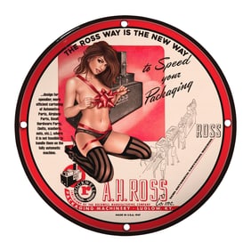 Unique 8-Inch Porcelain Pin-Up Girl Sign - Vintage A.H. Ross Packaging Artwork