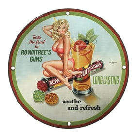 Vintage 8-Inch Porcelain Pin-Up Girl Sign: Rowntree's Gums Retro Art Decor