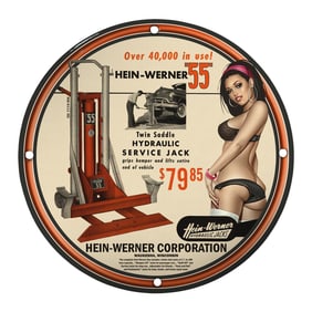 Unique 8-Inch Porcelain Pin-Up Girl Sign - Vintage Hein-Werner Hydraulic Jack Artwork