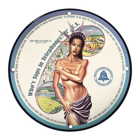 Unique 8-Inch Porcelain Pin-Up Girl Sign: Vintage American Telephone Art