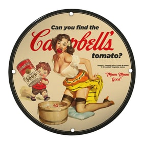 Vintage Inspired 8-Inch Porcelain Pin-Up Girl Sign ? Unique Campbell's Design