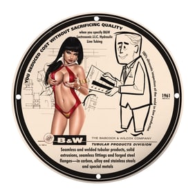 Vintage Porcelain Pin-Up Girl Sign - Unique 8 Inch B&W Design for Collectors