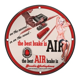 Unique 8-Inch Porcelain Pin-Up Girl Sign - Vintage Air Brake Design