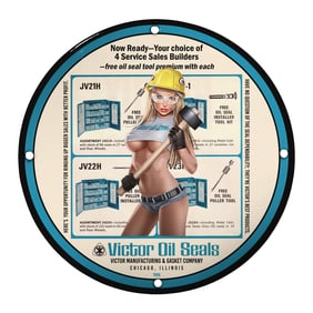 Vintage Porcelain Pin-Up Girl Sign: Unique 8-Inch Collector's Item for Car Enthusiasts
