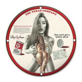 Unique 8-Inch Porcelain Pin-Up Girl Sign - Vintage Texaco Oil Advert