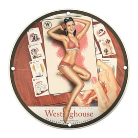 Vintage Porcelain Pin-Up Girl Sign - Unique 8-Inch Westinghouse Design for Collectors