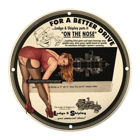 Vintage Lodge & Shipley Pin-Up Girl Porcelain Sign - Unique 8 Inch Retro Wall Art