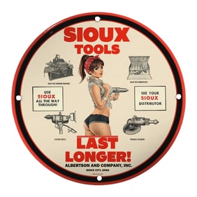 Vintage Porcelain Pin-Up Girl 8-Inch Sign: Sioux Tools Design for Collectors