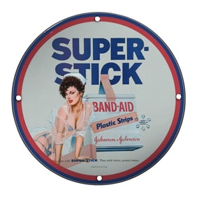 Unique Porcelain Pin-Up Girl Sign - 8 Inch Vintage Johnson & Johnson Art