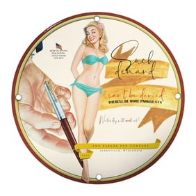 Vintage Porcelain 8-Inch Pin-Up Girl Sign - Unique Parker Pen Company Design