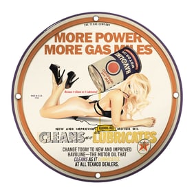 Unique 8-Inch Porcelain Pin-Up Girl Sign - Retro Havoline Oil Advertising Art