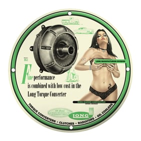 Unique Vintage Porcelain Pin-Up Girl 8-Inch Sign - Classic Torque Converter Design