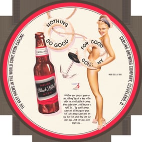 Vintage Carling Brewing Company Pin-Up Girl Porcelain Sign - Unique 8" Design