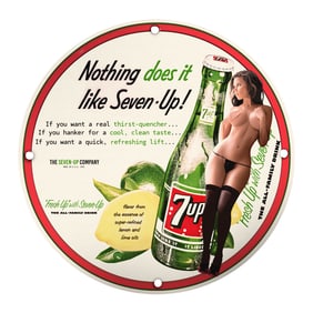 Unique 8-Inch Vintage Porcelain Pin-Up Girl Seven-Up Sign - Perfect for Collectors