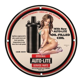 Vintage Porcelain Pin-Up Girl Sign - Unique 8-Inch Auto-Lite Design for Collectors