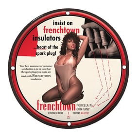 Vintage 1957 Porcelain Pin-Up Girl Sign - Unique Frenchtown Insulators Artwork